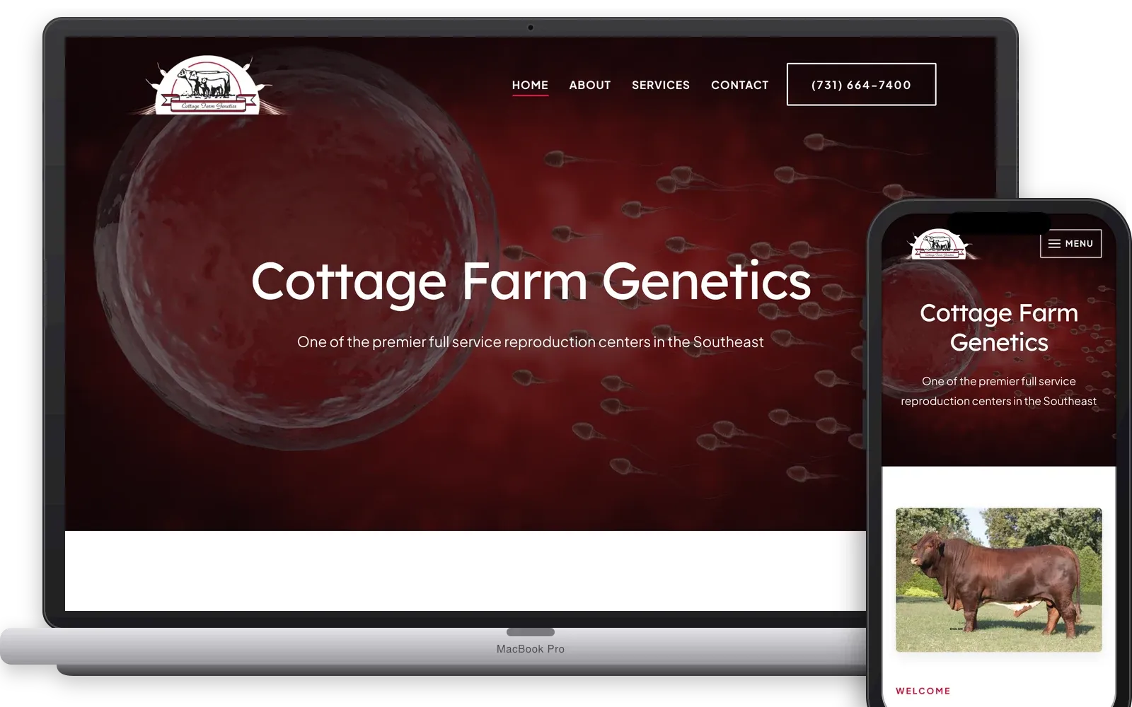 Cottage Farm Genetics website shown on a laptop and phone