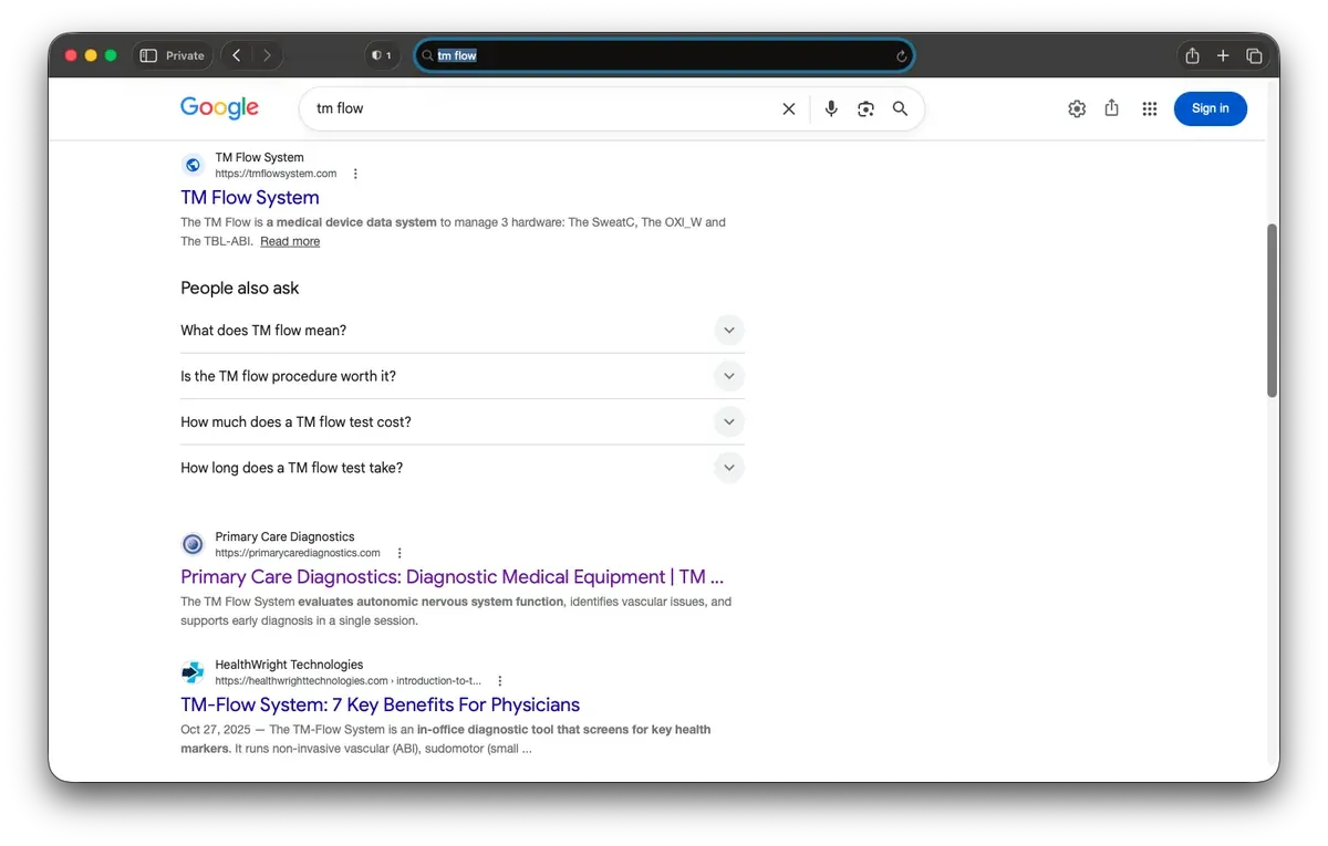 Search results showing a Roe Digital client ranking well for its key terms