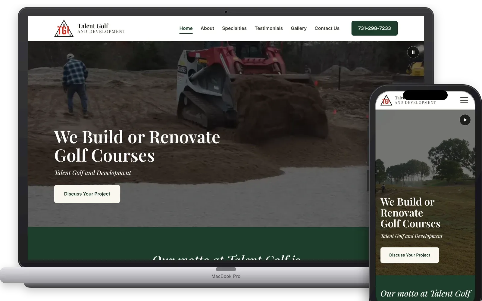 Talent Golf website shown on a laptop and phone