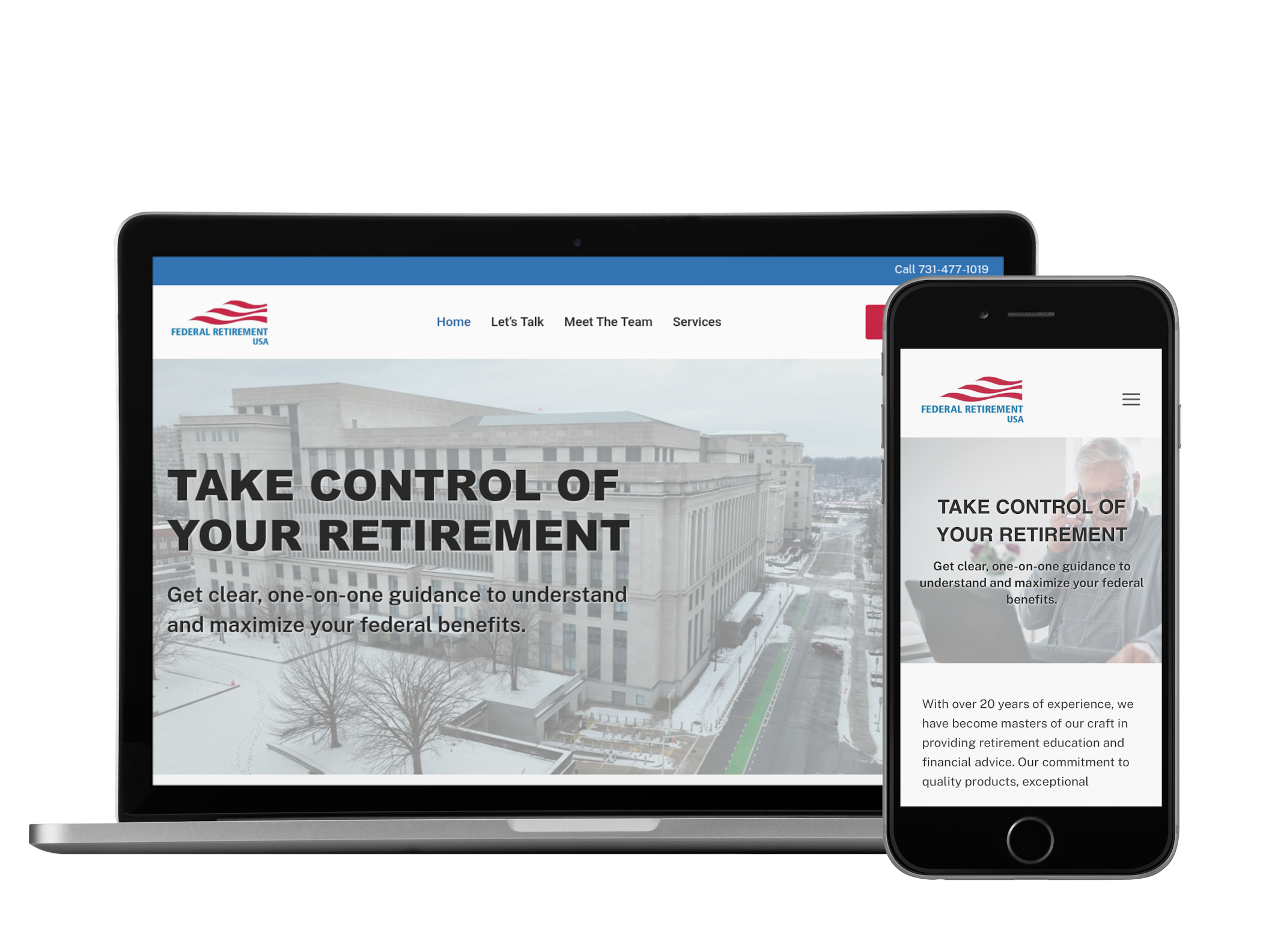 Website design for Federal Retirement USA LLC, a federal employee financial consulting and assistance company